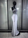 Sparkly Crystal Pink Silver Women Sexy Keyholes High Stretch Bodycon Maxi Gowns Dress Evening Party Celebrate Cocktail Outfit