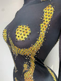 Stock Women Sexy Club Evening Party Wear Drag Queen Singer Dancer Stage Performance Costume Sparkly Rhinestone Stretch Jumpsuit