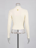 Solid Basics Spliced Hollow T Shirt for Women Stand Collar Long Sleeve Slimming Casual T Shirts Female Winter New