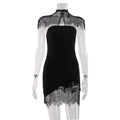 Sexy Lace Patchwork Mini Sheath Dress Elegant Women's Turtleneck Black Short Bodycon Dresses Summer Party Evening Club Wear 2026