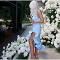 Romantic Halter Lace Up Maxi Dress Women Chic Ribbed Knit Ruffled High-slit Slim Long Dresses 2026 Lady Spring Trendy Vestidos
