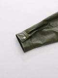 Simpel Basics Patchwork Belt Leather Jacekt for Women Lapel Long Sleeve Spliced Zippers Casual Office Coats Female