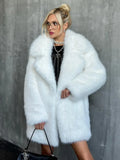 Winter Imitation Fox Fur Mid-length Coat For Women Fashion Artificial Lapel Thicken Streetwear Faux Fur Jacket Lady