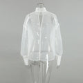 Solid Loose Fashion Blouse for Women Stand Neck Long Sleeves Patchwork Sheer Elegant T Shirts Female Clothing New