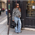 Women Chic Zebra Print Faux Fur Cropped Jacket Lapel Collar Single Breasted Warm Short Coat Autumn Winter Fashion Street Jackets