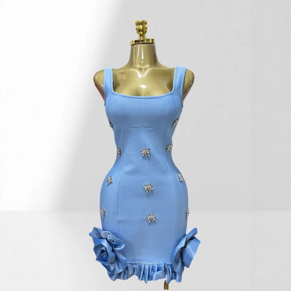 Women's Summer Shiny Rhinestone Bud Sleeveless Hip-Hugging Dress European Size Glam Fashion Party Bandage Performance Gown Dress