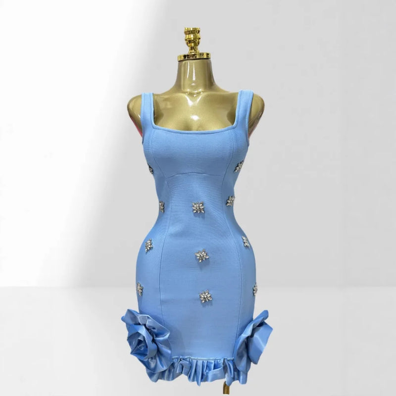 Women's Summer Shiny Rhinestone Bud Sleeveless Hip-Hugging Dress European Size Glam Fashion Party Bandage Performance Gown Dress