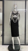 Gorgeous Pearl Glam Hollow Suspender Dress Elegant Temperament Bandage Evening Dress Performance Wear Cocktail Party Formal Gown