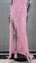 Women's Glam Low-Cut High Split Sleeveless Fringed Dress Fashion Party Dinner Evening Gown Performance Costume Vestidos De Noche