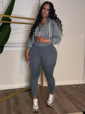 Sporty 2 Piece Set Woman Tracksuit Fall Trend Warm Hooded Zip Jacket+Leggings Matching Street Casual Stretch Outfits