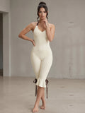 Contrast Color Bandage Playsuits Woman Halter Low-Neck Backless Sleeveless Ruffles High Street Fashion Style Rompers