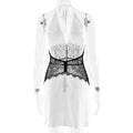 Sexy Halter Spliced Lace Hollow Dress for Women V Neck Tunic Backless Sexy Hot Girl Hit Color Mini Dresses Female