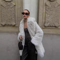 Winter Imitation Fox Fur Mid-length Coat For Women Fashion Artificial Lapel Thicken Streetwear Faux Fur Jacket Lady