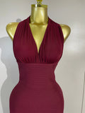 Women Evening Party Prom Gown Birthday Club Dress Sexy Backless Halter Neck Sleeveless Ruffles Pacthwork Bodycon Bandage Dress