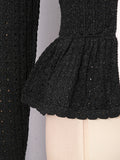 Hit Color Two Piece Set for Women O Neck Long Sleeve Patchwork Ruffles Hem Coat Long Skirt Office Lady Outfits Female New