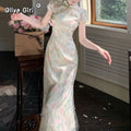 Olive Girl Romantic Qipao for Garden Wedding 2026 Fairycore Photoshoot Everyday Wear S-XXL XS-3XL Plus Size Romantic Garden Party Editorial Not Costume Qipao Cheongsam Chinese Dress Chinese Heritage Fashion Women