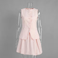 Female Vest Skirt Set Summer Commute Dating Elegant Vest Flower Bud Style Short Skirt Women Suit Solid Sleeveless New Set