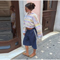 Women Rainbow Stripe Hooded Knit Cardigan Zip Front Drop Shoulder Side Pocket Loose Jacket Multicolor Textured Casual Daily Wear