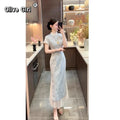 Olive Girl Blue Embroidered Qipao for Ren Faire 2026 Garden Wedding Fairycore Photoshoot Everyday Wear S-XXL XS-3XL Plus Size Embroidered Dramatic Silhouette Romantic Garden Party Editorial Not Costume Chinese Heritage Fashion Women