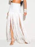 Summer Vacation Coquette High Wist Bodycon Long Skirt Boho Beach Party Tassel Maxi Skirt Women Bandage