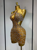 New Arrival Women Sexy Backless Hollow Out Diamond Evening Prom Gown Birthday Luxury Celebrate Stage Nightclub Outfit