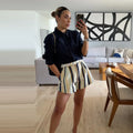 Boho Colorful Stripe Midi Skirt Set Turn Down Collar Single Breasted Long Sleeve Shirt Fitted Waist Flowy Women Skirts Outfits