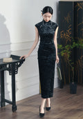 Retro Chinese Style Velvet Sleeved Qipao 2024 Spring/Summer New Slim Fashionable Women's Cheongsam Dress