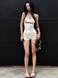 Jacquard Tank Top Women Autumn Trend Hollow Single-Breasted Low-Neck Irregular Hem Street Club Hottie Chic Outfits