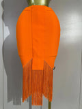 Elegant Celebrity Evening Club Party Prom Luxury Birthday Dress Women Sexy Top Short Tassel Skirt Orange Bandage Two Pices Set