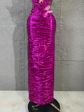 Fuchsia High-end Feather Floral Long Dress Women Hollow Cutout Long Gown Evening Prom Carnival Stage Performance Costume