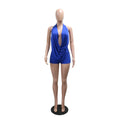 Sexy Deep V-neck Halter Backless Bodycon Rompers Woman Playsuit Twist Ruched Jumpsuit Short Overalls Night Party Outfits