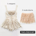 Medieval Retro Satin Mini Dress & Lace Shorts Coquette Floral Corset Camisole Rompers Date Party Summer Women Clothes