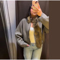 Women Olive Green Fur Collar Oversized Long Sleeve Fuzzy Trim Open Front Knit Cardigan Sweater Fall 2026 Casual Trendy New Wears