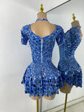 Sexy Women Short Sleeve Sparkly Sequins Stage Dress Luxury Evening Party Nightclub Performance Costume Stage Wear