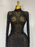 Sparkly Luxury Rhinstones Long Sleeve Elegant Party Dress Women 2025 Performance Stage Outfit Evening Birthday Prom Gown