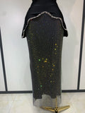 High Quality Black Design Sleeveless Rhinestone Top Hot Diamond Skirt Suit Evening Party Dress Nightclub Luxury Birthday Gown