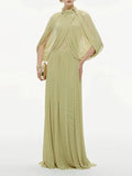 Chic Draped Maxi Dress Women Elegant Flutter Sleeve Turtleneck Patchwork Long Dresses 2026 Lady New Evening Party Gowns