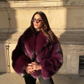 Winter 2026 Trendy Brown Obsession Cropped Shawl Collar Faux Fur Coat Women Jacket Chic Girls Brand Fox Fur Outerwear