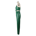 Women's Green Corset Cut-Out Cargo Sexy Sleeveless Jumpsuits PU Leather Matching Set Sexy Clubwear 2 Piece Outfits