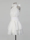 Sexy Club Spliced Ruffles Prom Gown for Women Stand Collar Off The Shoulder High Waist Dating Mini Dresses Female