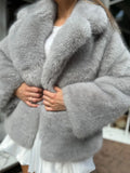 Fluffy Faux Fur Short Coat Women Lapel Long Sleeve Soft Plush Warm Cropped Jacket Lady Winter Outerwear Casual Streetwear