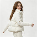 Women Cropped Puffer Jacket Stand Collar Cable Knit Sleeves Patchwork Zip Up Lightweight 2026 Lady Quilted Winter Warm Outerwear