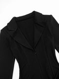 Elegant Office Dress Women Sexy Single-Breasted Hidden Buttons V-Neck Full Sleeve Folds Fashion Commute Bodycon