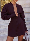 Modern Buttons Mini Women Dresses V Neck Long Sleeve Fitted Dress for Cocktail Party Date Wear Fashion Summer New