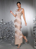 2026 Sexy Women's Heavy Industry Tassel Biamond Bandage Dress Sleeveless Slim Long Dress Cocktail Evening Party Vestidos
