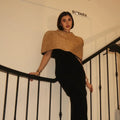 Women Gold Sparkle Capelet Top Elegant Shiny Tweed Shoulder Wrap Turtleneck Short Cloak 2026 Spring Lady Evening Party Outfit