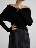 Off Shoulder Women's Knitted Sweater Knitwears Top Long Sleeve Pullovers Jumper Clothing Red Gray Brown Autumn Winter White Pull