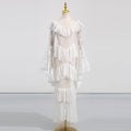 Retro Luxurious Wedding Dress for Women Stand Collar Flare Sleeve Spliced Ruffles Irregular Hem Party Long Dresses Female