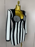 Luxury Sexy Long Sleeve Stripe Black White Mini Bandage Dress Women Knitted Celebrity Elegant Evening Club Birthday Dresses