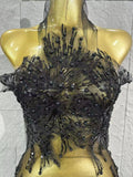 Glamorous Mesh See Through Pearl Lace Party Mini Dress Celebrate Birthday Photo Shoot Wear Performance Stage Costume